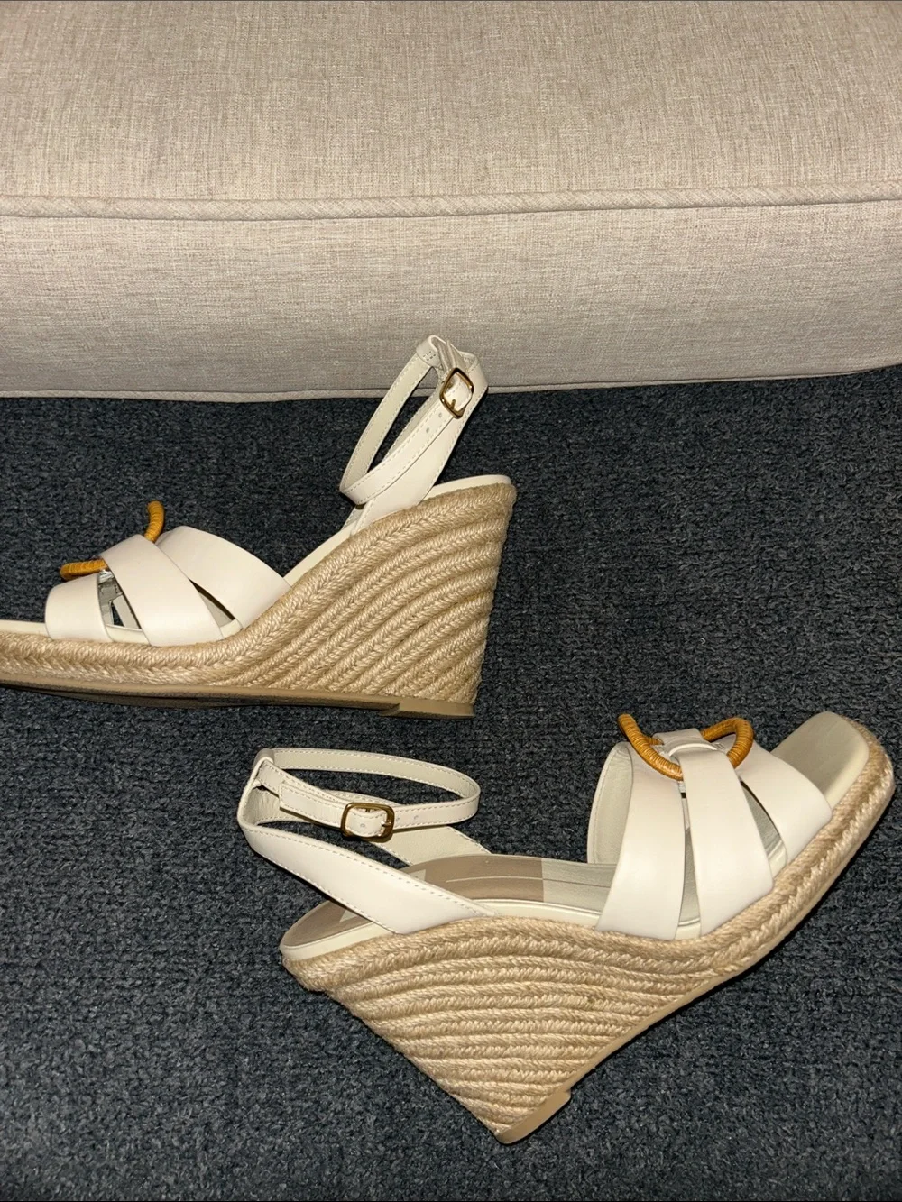 Dolce Vita Ivory Wedge Sandals with Rattan Ring